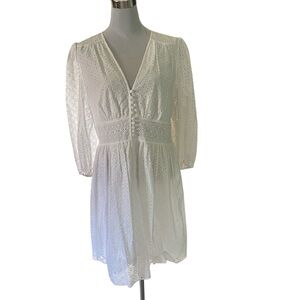 Jill Stuart White Eyelet Midi Dress Midi V neck Spring Summer wedding Size 14